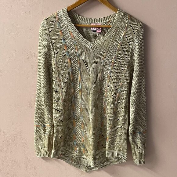 Love on a Hanger Tan Rainbow Knit V-Neck Pullover Sweater Size S EUC - Picture 3 of 11